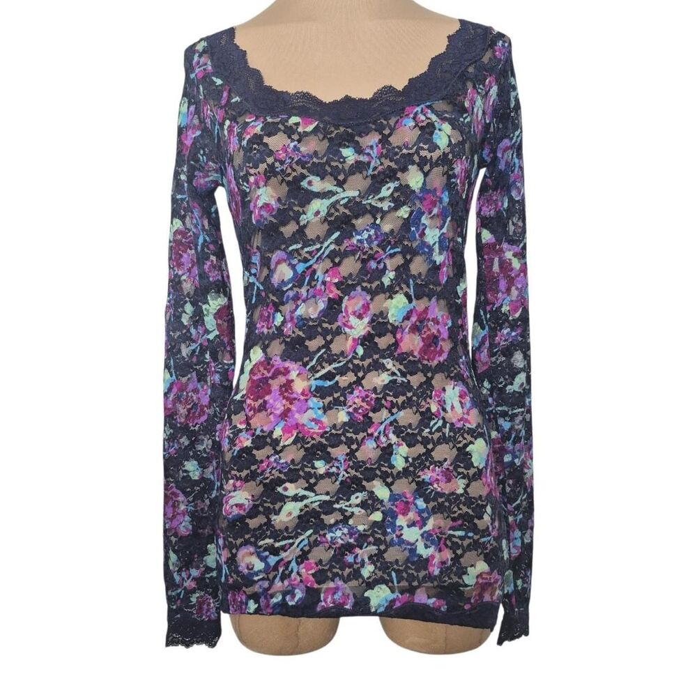 Free People Y2K 90s Vintage Sheer Floral Lace Scoopneck Top Size Small Grunge